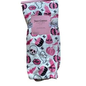 Juicy Couture Pink Halloween Throw Blanket 50x60 Ghosts Pumpkins Lips Skulls Bat